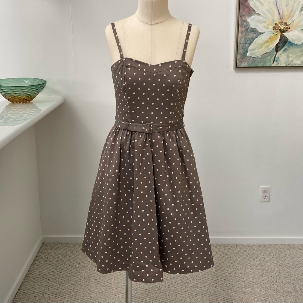 H&M Brown Pink Polka Dot Removable Strap Dress